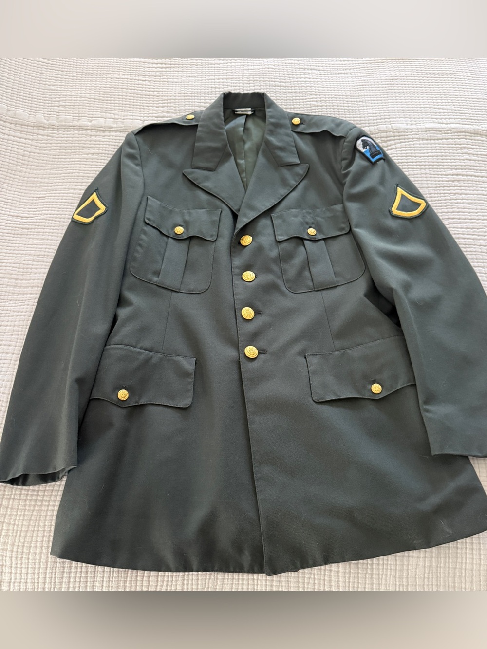 Vintage Army Men's Military Dark Green Jacket with Gold Buttons